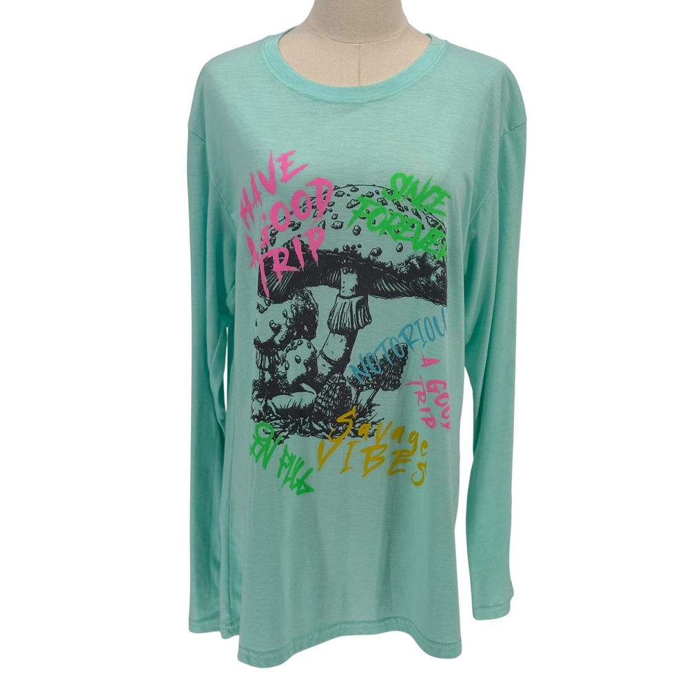 Fresh Laundry Graphic Tee Aqua Mushroom Have A Good Trip Savage Vibes Large